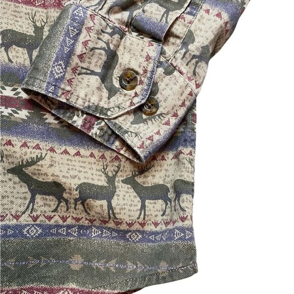 WOOLRICH Deer Elk Patterned Long Sleeve Shirt Size Large - Picture 6 of 7